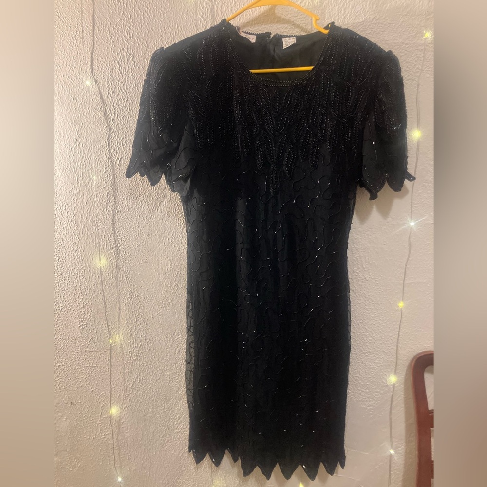 Laurence Kazar Black Sheath Dress with Flutter Sleeves
